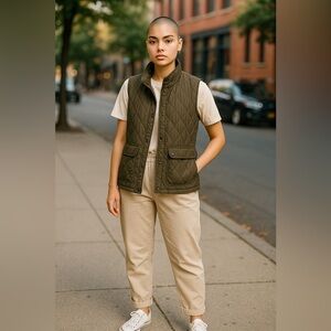 Eddie Bauer Womens Quilted 
Lined Vest Full Zip Olive Green Size Medium